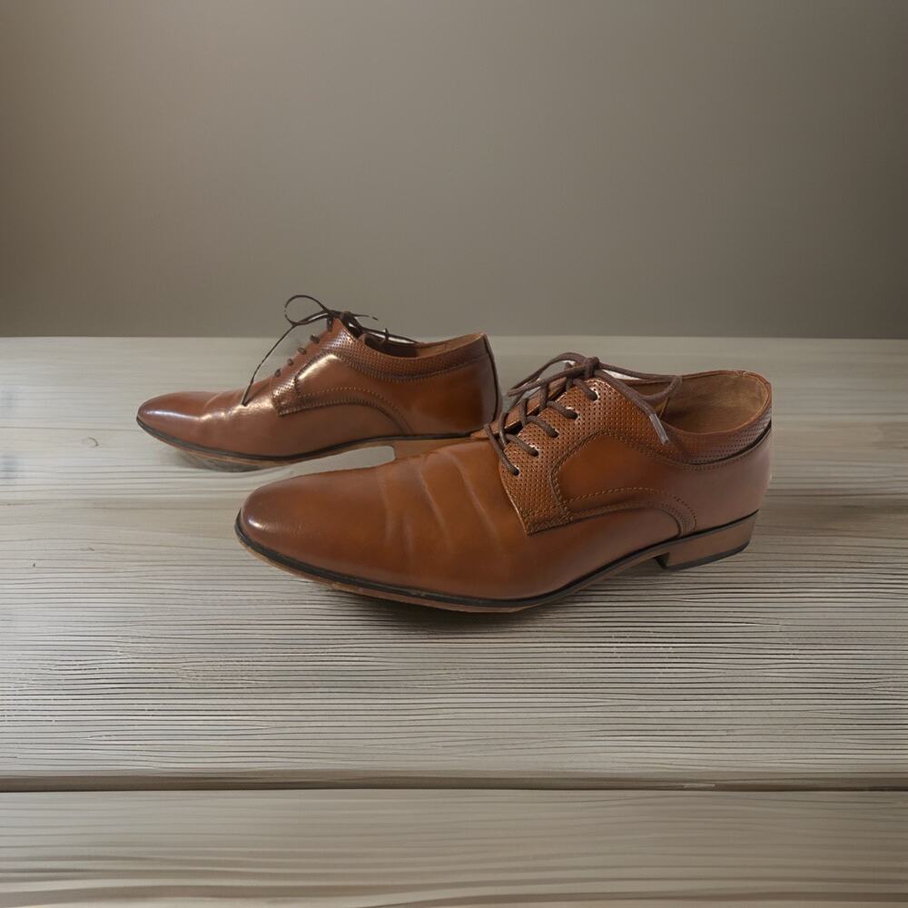 GUESS GMSULLEN-R Mens 10.5M Cognac Brown Lace Up Derby Dress Shoes